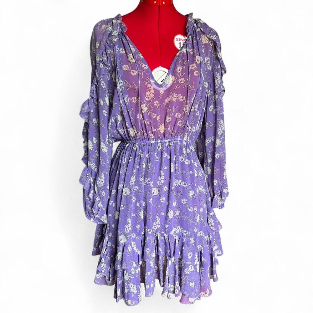 Ulla Johnson Silk Purple Ruffle Boho Tiered Dress Sheer Chiffon Fairy Size 8